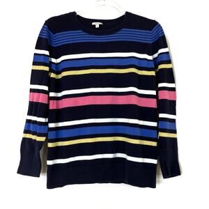 Talbots | 100% Cotton Sweater Navy Stripe Crew Neck Womens Large PETITE